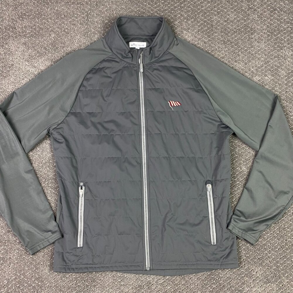 Peter Millar Gray Performance Quilted Jacket with Olive Sleeves